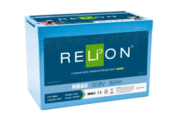 RB80 – RELION Battery, Group 27 12 Volt 80 AH Capacity M8 Threaded Stud Top Terminals Lithium 12 Inch Length 6.6 Inch...
